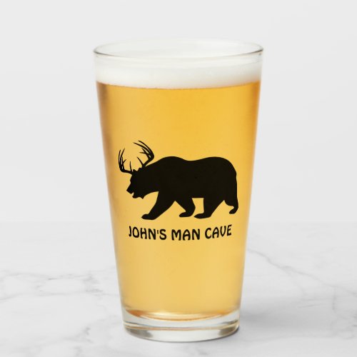Custom Bear with Deer Antlers Beer Glass