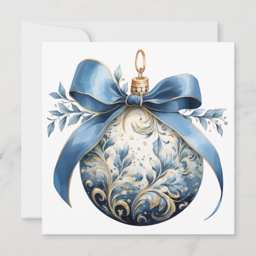 Custom Beautiful Blue Christmas Ornament Holiday Card