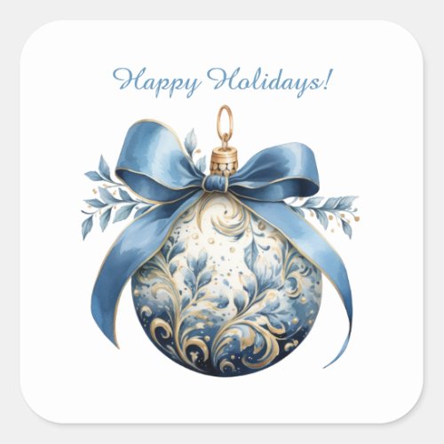 Custom Beautiful Blue Christmas Ornament Holiday  Square Sticker
