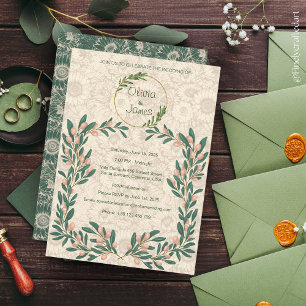 Custom Beautiful Floral Dark Burgundy Pink & Green Invitation