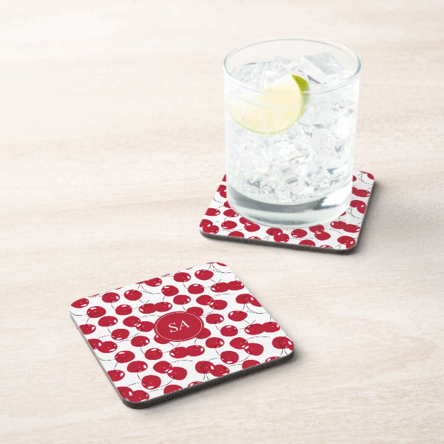 Custom Beautiful Fresh Red Cherry Pattern Beverage Coaster (Right Side)