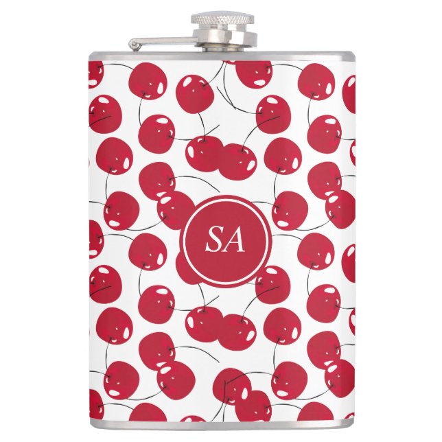 Custom Beautiful Fresh Red Cherry Pattern Flask (Front)