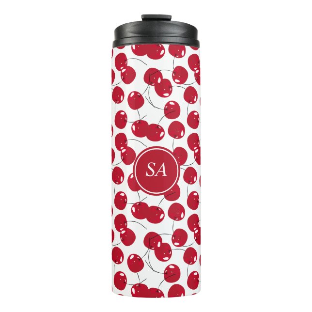 Custom Beautiful Fresh Red Cherry Pattern Thermal  Tumbler (Front)