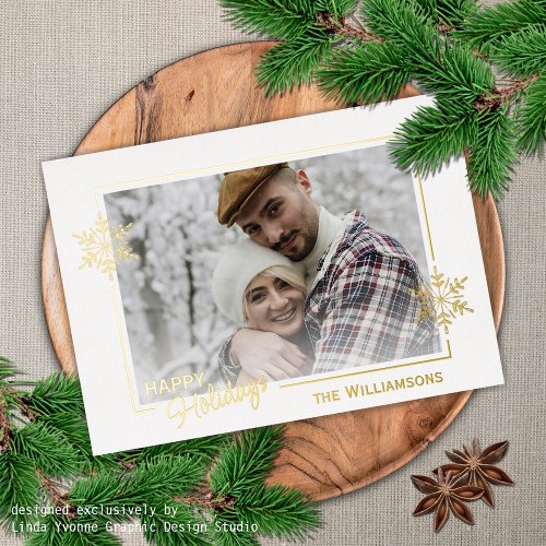Custom Beautiful Glitter Snowflakes Gold Foil Holiday Card
