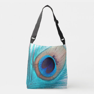 Custom Beautiful Peacock Feather with Name Crossbody Bag