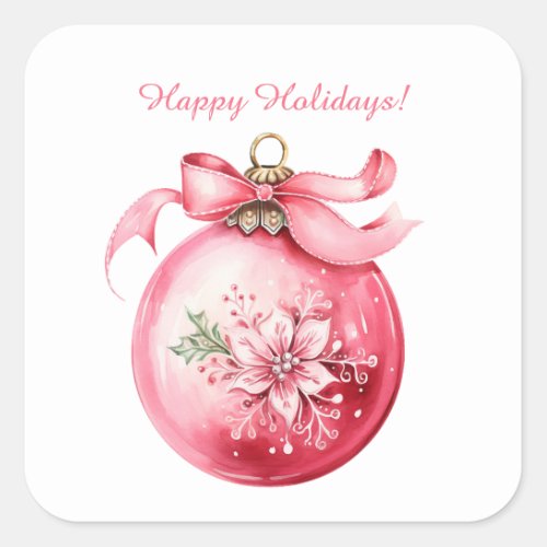 Custom Beautiful Pink Christmas Ornament Holiday  Square Sticker