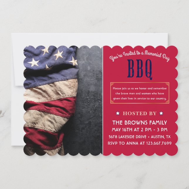 Custom Beautiful Rustic Memorial Day BBQ Photo  Invitation (Front)
