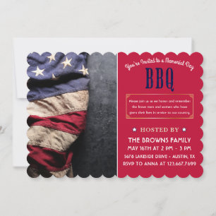 Custom Beautiful Rustic Memorial Day BBQ Photo  Invitation