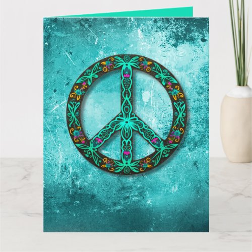 Custom Beautiful Teal Pink Green Peace Sign Card