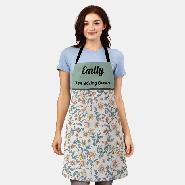 Custom beautiful watercolor floral pattern apron (Worn)