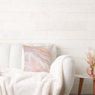 Custom Beauty Business Name Blush Rose Gold Marble Throw Pillow
