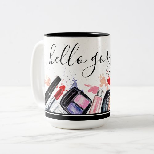 Custom Beauty Salon Cosmetics Makeup Brushes Motif Two_Tone Coffee Mug