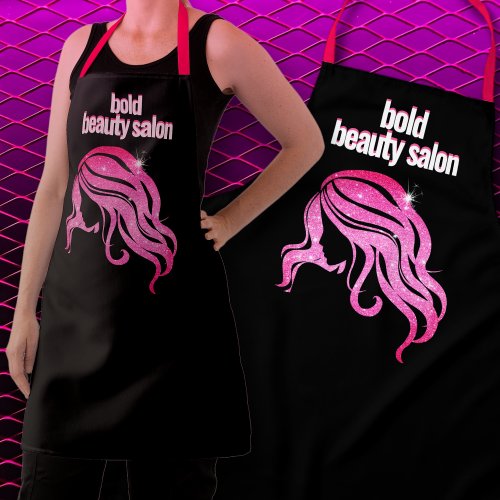 Custom Beauty Salon Name Black  Hot Pink Staff Ap Apron