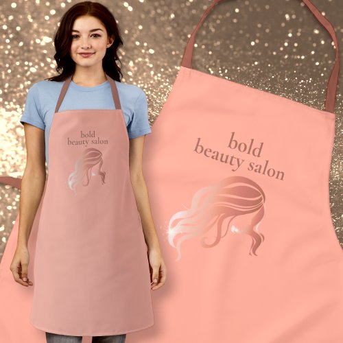 Custom Beauty Salon Name Pink  Rose Gold Staff Apron