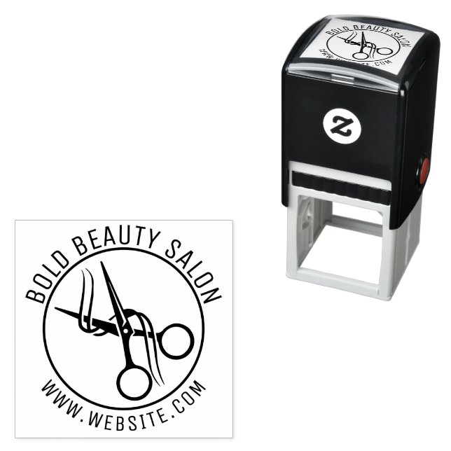Custom Beauty Salon Scissor Logo Self-Inking Stamp (In Situ)