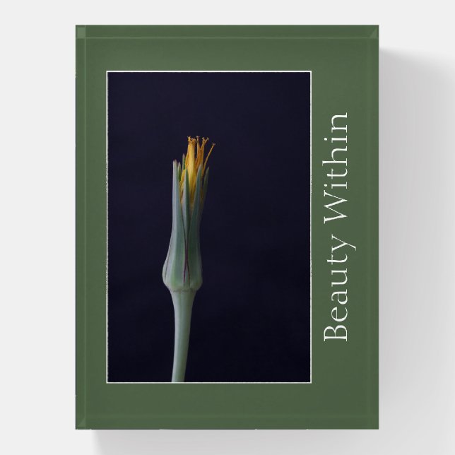Custom Beauty Within Elegant Floral Yellow Green Paperweight (Vertical)