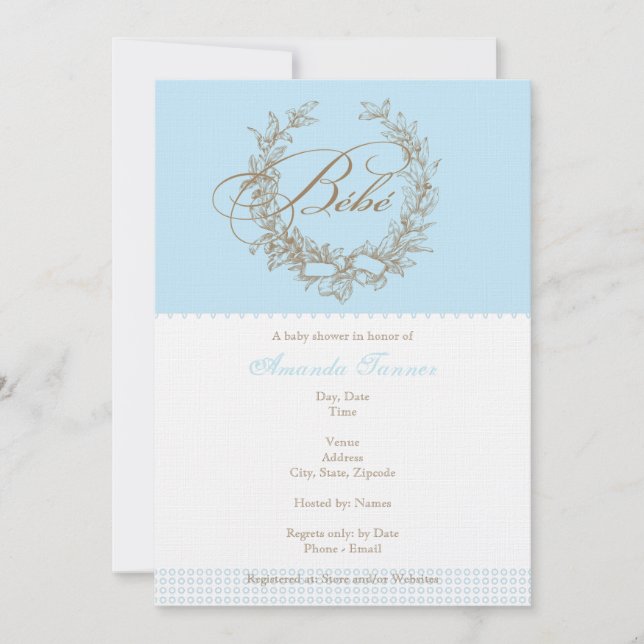 Custom Bebe - Blue French Baby Shower Invitation (Front)