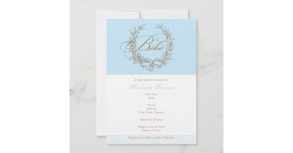 Custom Bebe Blue French Baby Shower Invitation Zazzle
