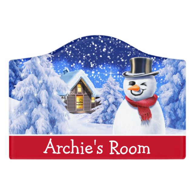 Custom Bedroom door sign snow Winter Wonderland (Small Crest Front)