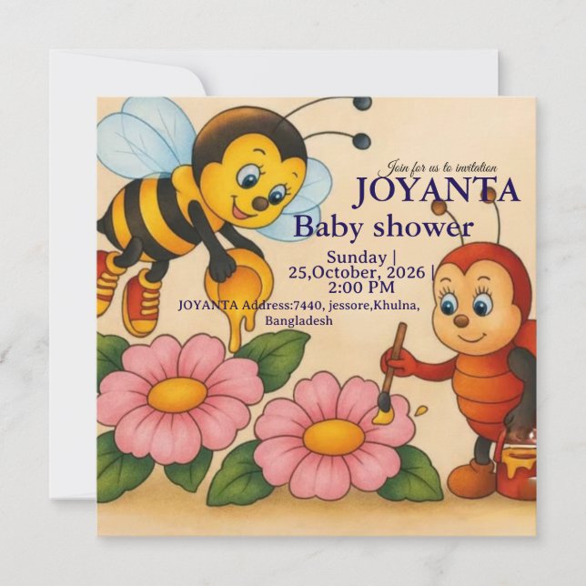 Custom bee baby shower  invitation (Front)