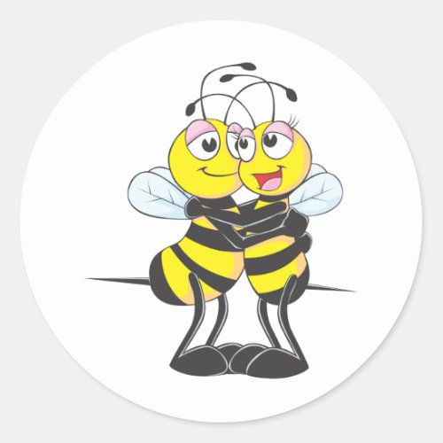 Custom Bee Lovers Hugging Each Other Classic Round Sticker