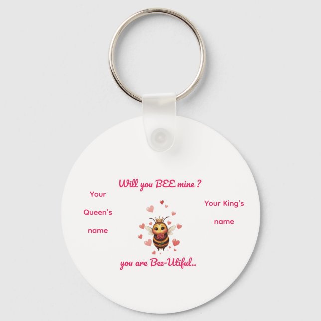 Custom bee Valentine 's Keychain (Front)