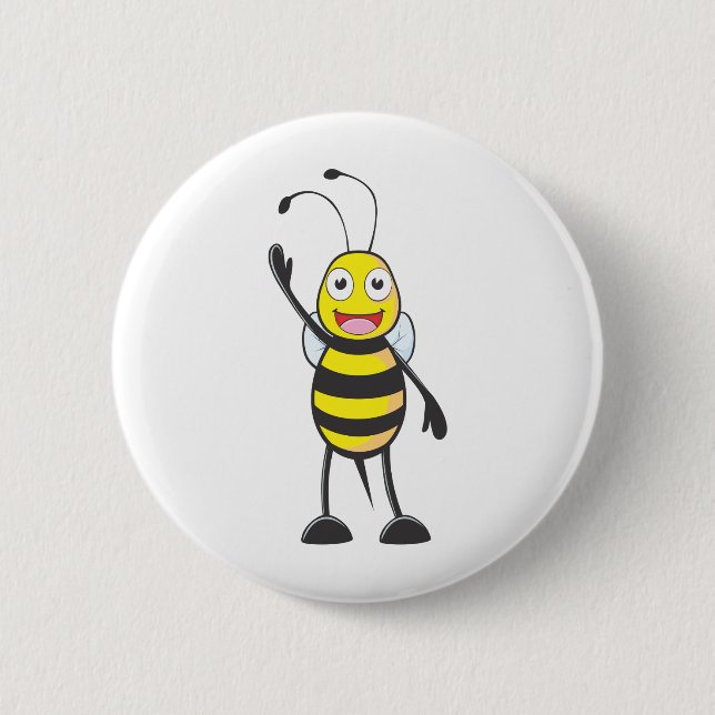 Custom Bee Waving His Hand Pinback Button (Front)