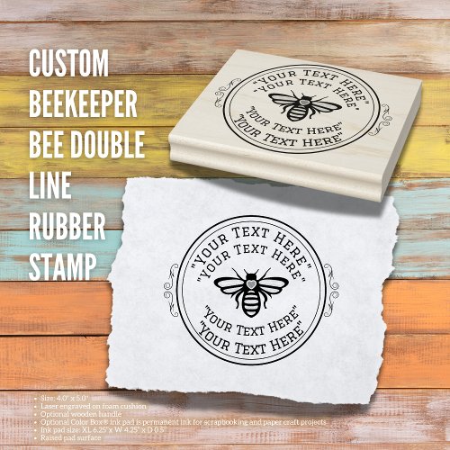 Custom Beekeeper Bee Double Line Rubber Stamp