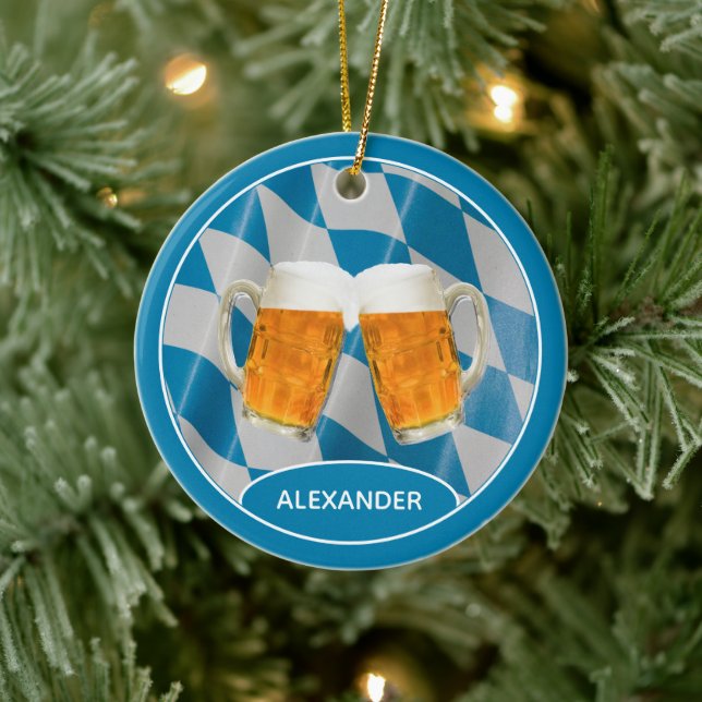 Custom Beer German Bavarian flag Christmas Ceramic Ornament (Tree)
