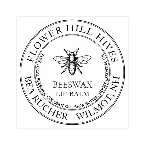 Custom Beeswax Lip Balm with Heraldic Honeybee     Rubber Stamp