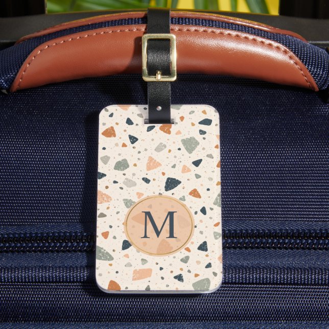Custom Beige Abstract Terrazzo Mosaic Pattern Luggage Tag (Front Insitu 2)
