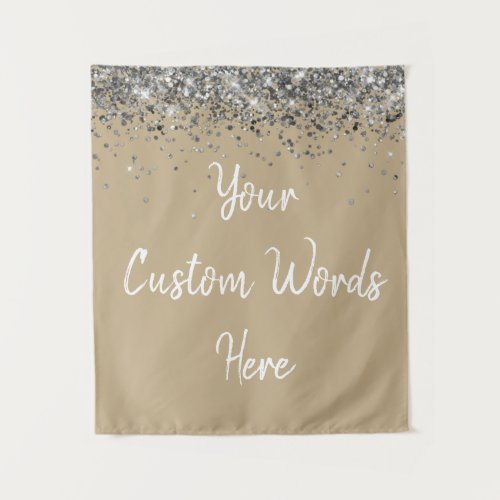 Custom Beige and Silver Birthday Party Photo Booth Tapestry