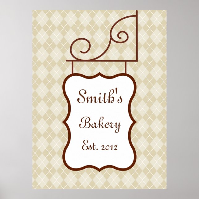 Custom Beige Argyle Sign Print (Front)