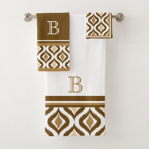 Custom Beige Brown White Retro Chic Ikat Ogee Bath Towel Set