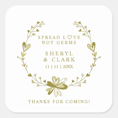 Custom Beige Floral Wreath Wedding Sanitizer Gel Square Sticker