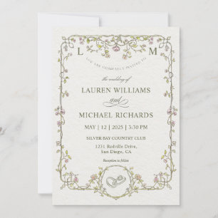 Custom Beige Grey And They Lived Wedding Invitation