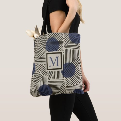 Custom Beige Grey Black Blue Abstract Pattern Tote Bag