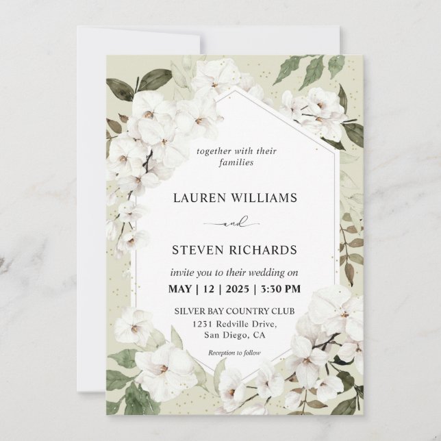 Custom Beige Grey White Orchid Frame Wedding Invitation (Front)
