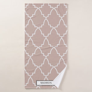 Custom Beige Moroccan Lattice Pattern Bath Towel