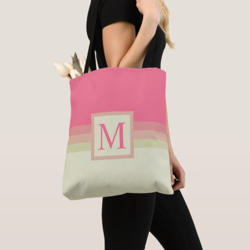 Custom Beige Pale Yellow Pink Color Block Tote Bag