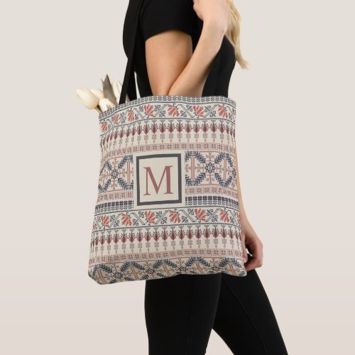 Custom Beige Pink Red Black  Aztec Pattern Tote Bag