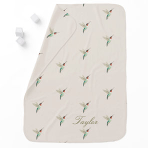 Custom Beige Ruby-throated Hummingbirds Baby Blanket