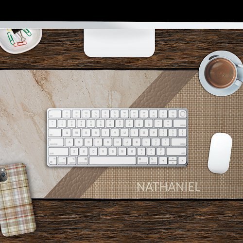 Custom Beige Tan Taupe Brown Leather Marble Look Desk Mat