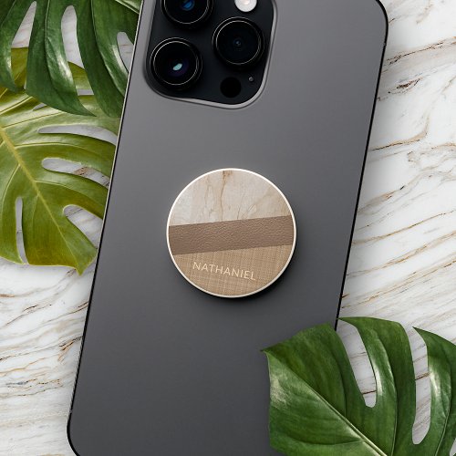 Custom Beige Tan Taupe Brown Leather Marble Look PopSocket