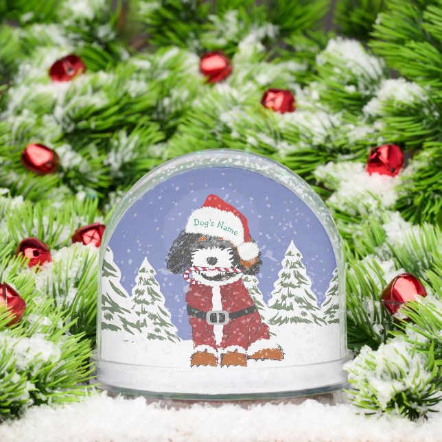 Custom Bernedoodle Santa Dog Snow Globe (Christmas)