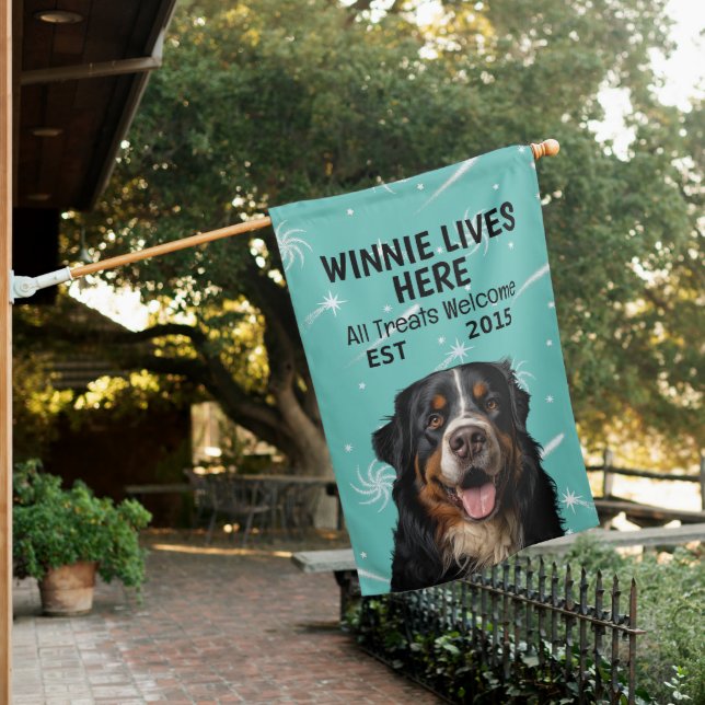 Custom Bernese Mountain Dog House Flag (In SItu)