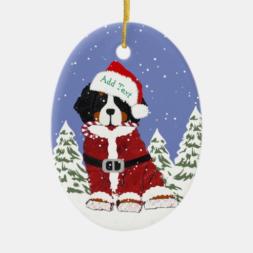 Custom Bernese Mountain Dog Santa Paws Ceramic Ornament