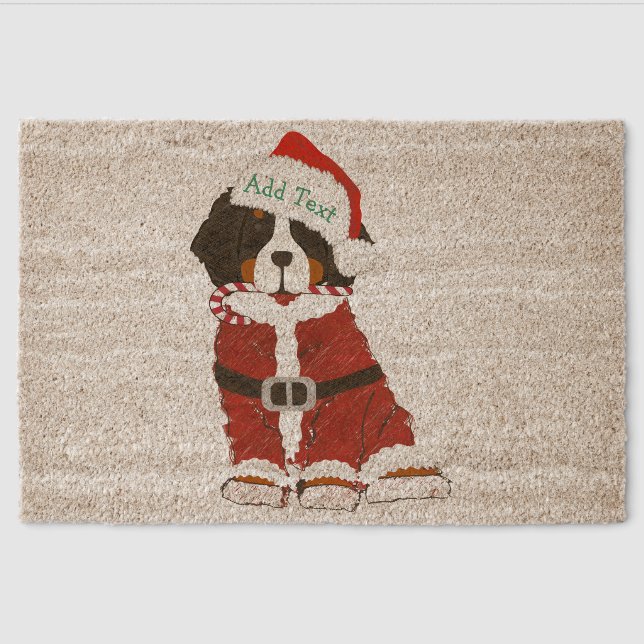 Custom Bernese Mountain Dog Santa Paws Fiber Doormat (Front)