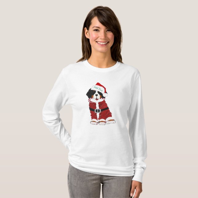 Custom Bernese Mountain Dog Santa Paws T-Shirt (Front Full)