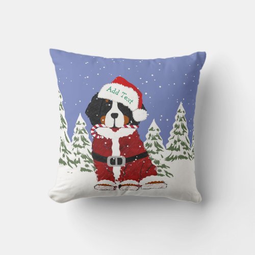 Custom Bernese Mountain Dog Santa Paws Throw Pillow